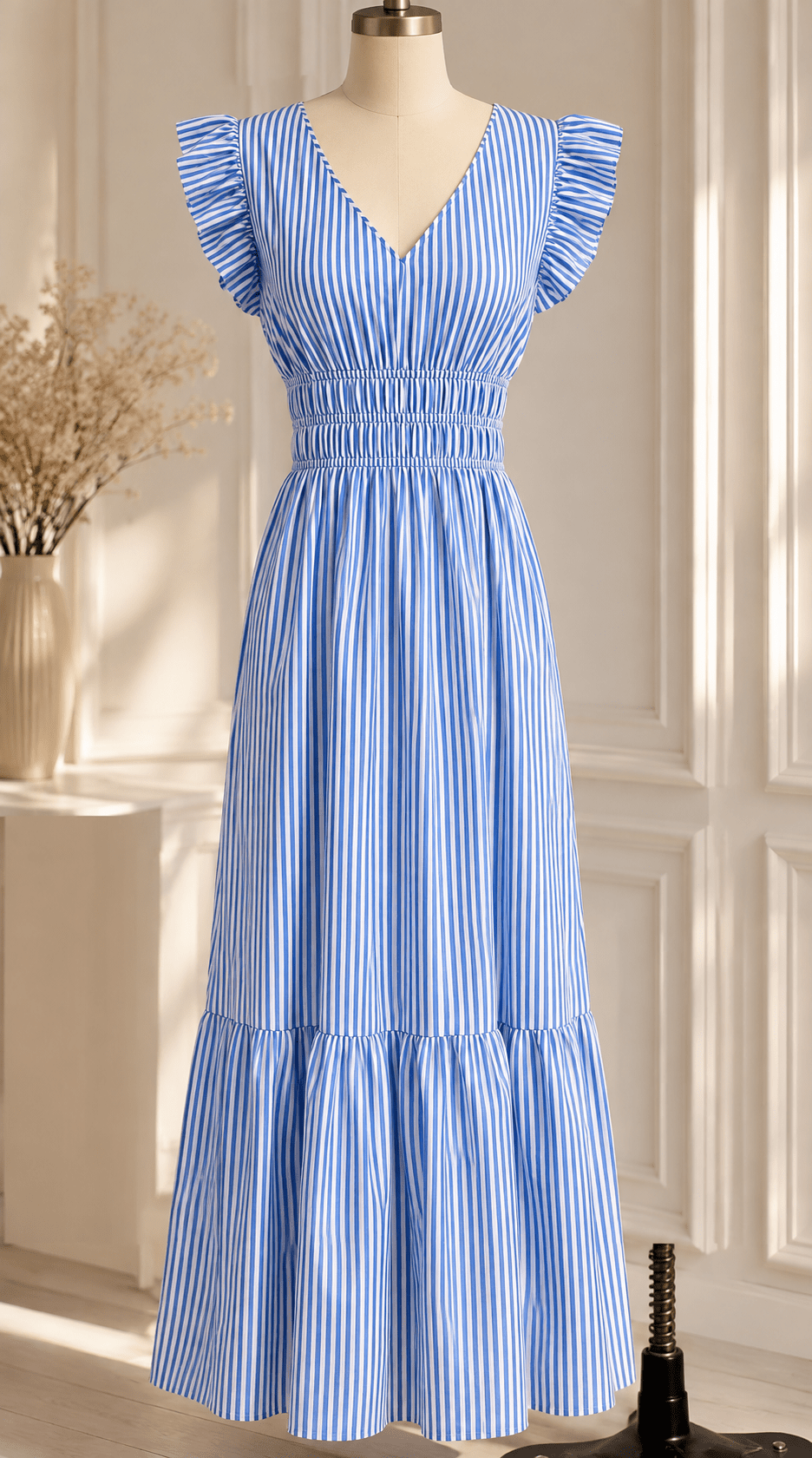 OLANE Mia Casual Striped Empire Maxi Dress SWomen's Dresses