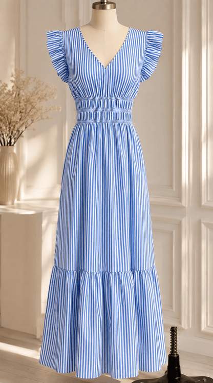 OLANE Mia Casual Striped Empire Maxi Dress SWomen's Dresses