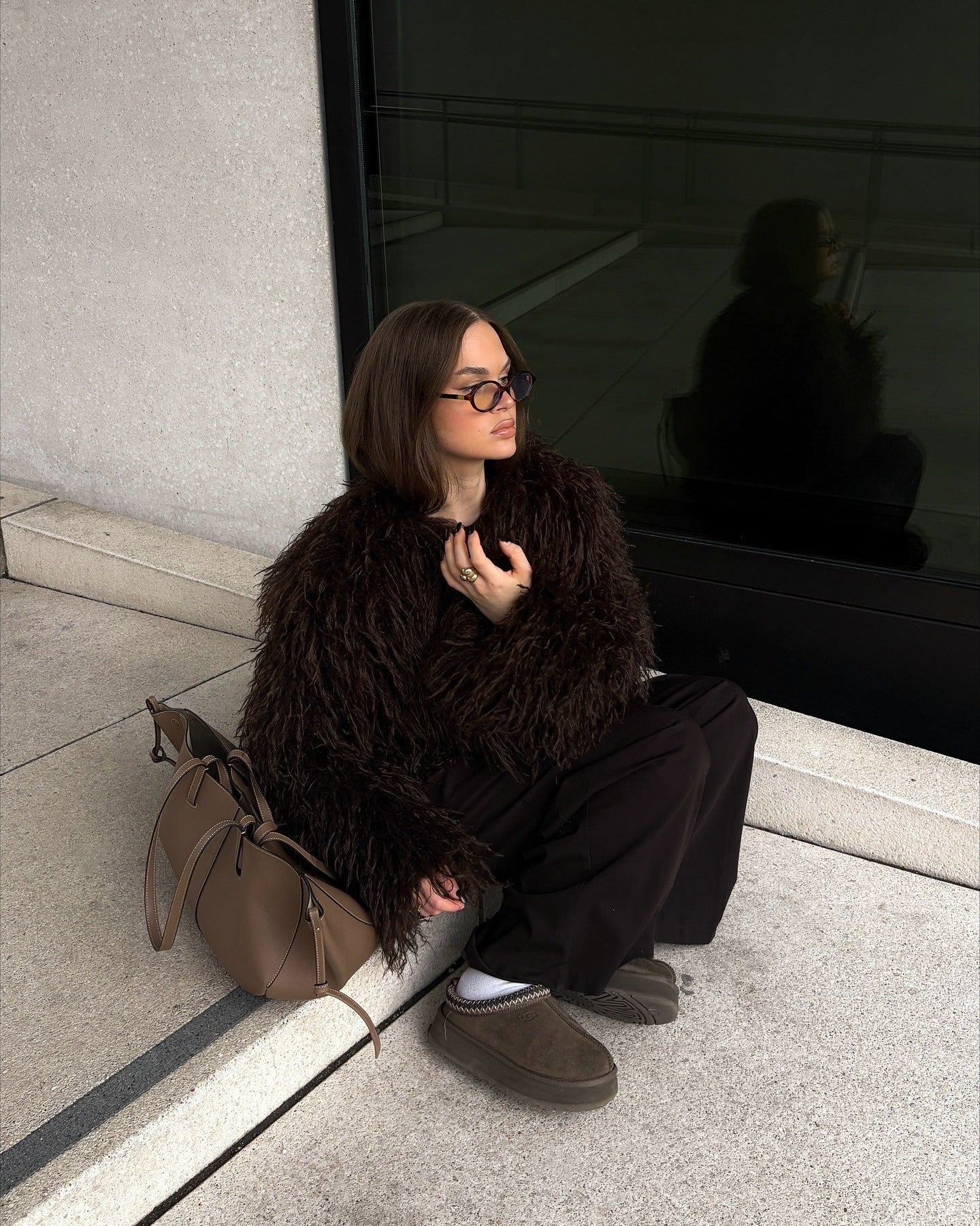 OLANE Mongolian Fuzzy Faux Fur Coat BlackXSWomen's Coats & Jackets