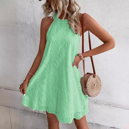 OLANE Nicole Bohemian Eyelet Embroidered Mini Dress GreenSWomen's Dresses