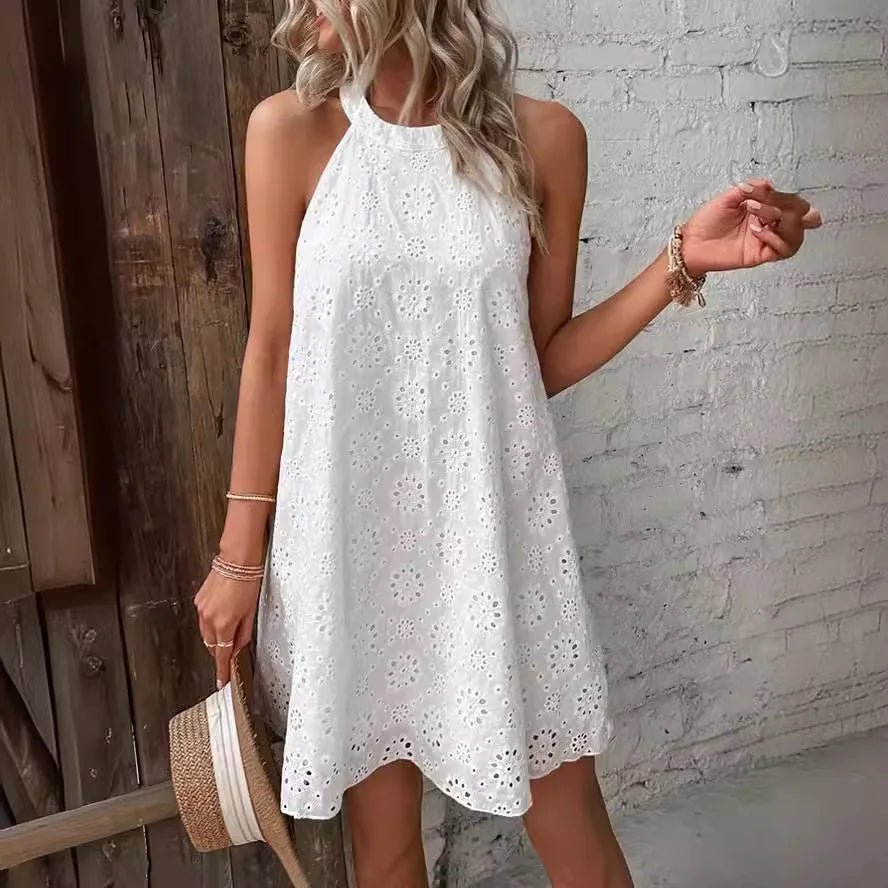 OLANE Nicole Bohemian Eyelet Embroidered Mini Dress WhiteSWomen's Dresses