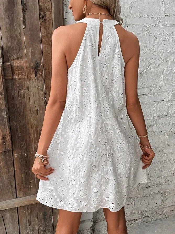 OLANE Nicole Bohemian Eyelet Embroidered Mini Dress WhiteSWomen's Dresses
