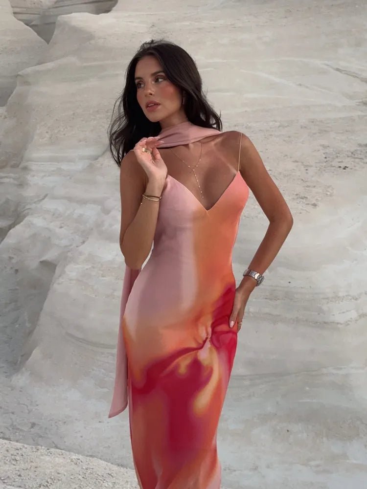 OLANE Emilia Ombre Satin Maxi Dress OrangeLWomen’s Dresses