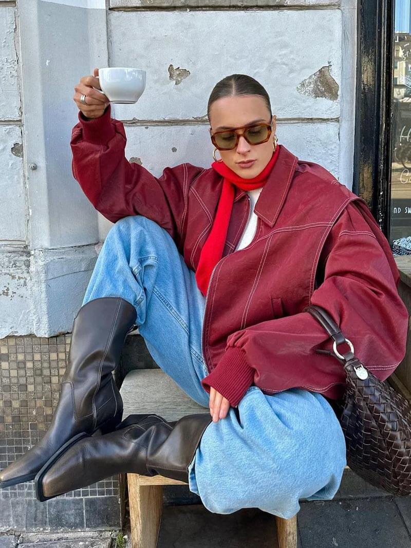 OLANE Oversized Classic Bomber Jacket MWomen's Coats & Jackets