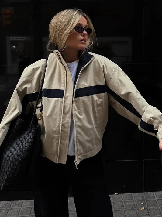 OLANE Oversized Colorblock Bomber Jacket SWomen's Coats & Jackets