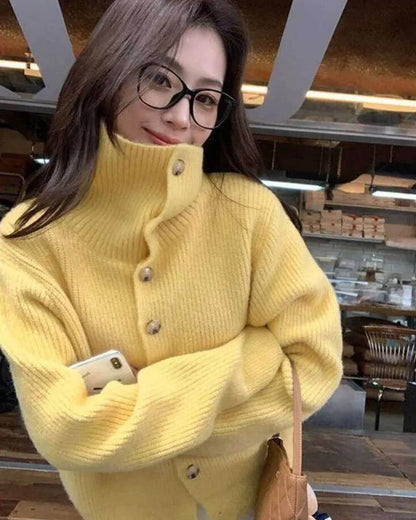 OLANE Oversized High-Neck Knit Cardigan Ginger YellowMWomen's Sweaters & Cardigans