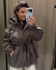 Karo-Kapuzen-Windbreaker-Jacke