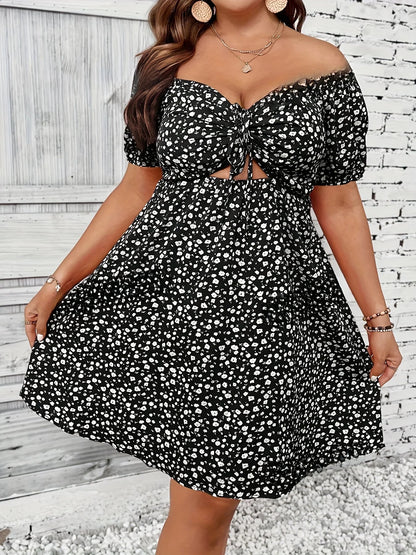 OLANE Plus Size Off-the-Shoulder Floral Dress BlackXLWomen's Dresses