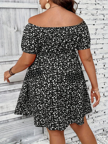 OLANE Plus Size Off-the-Shoulder Floral Dress BlackXLWomen's Dresses