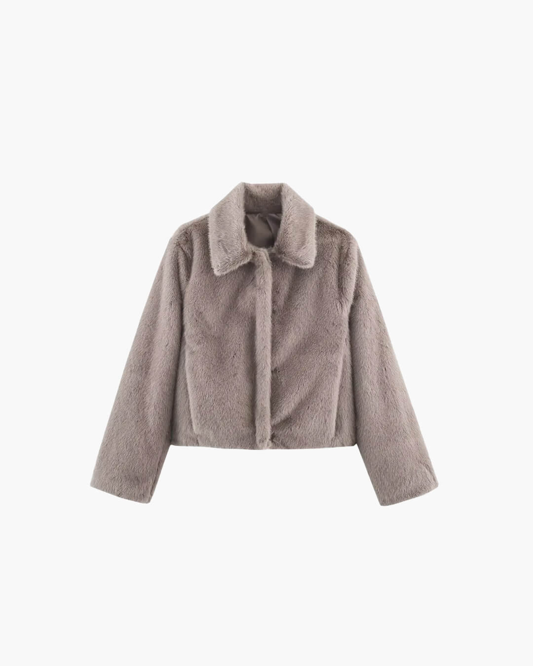 Plüschjacke mit Umlegekragen aus Kunstpelz