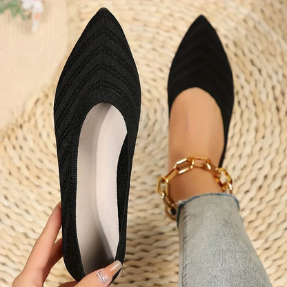 OLANE Pointed Toe Knitted Ballet Flats Black35Women's Shoes