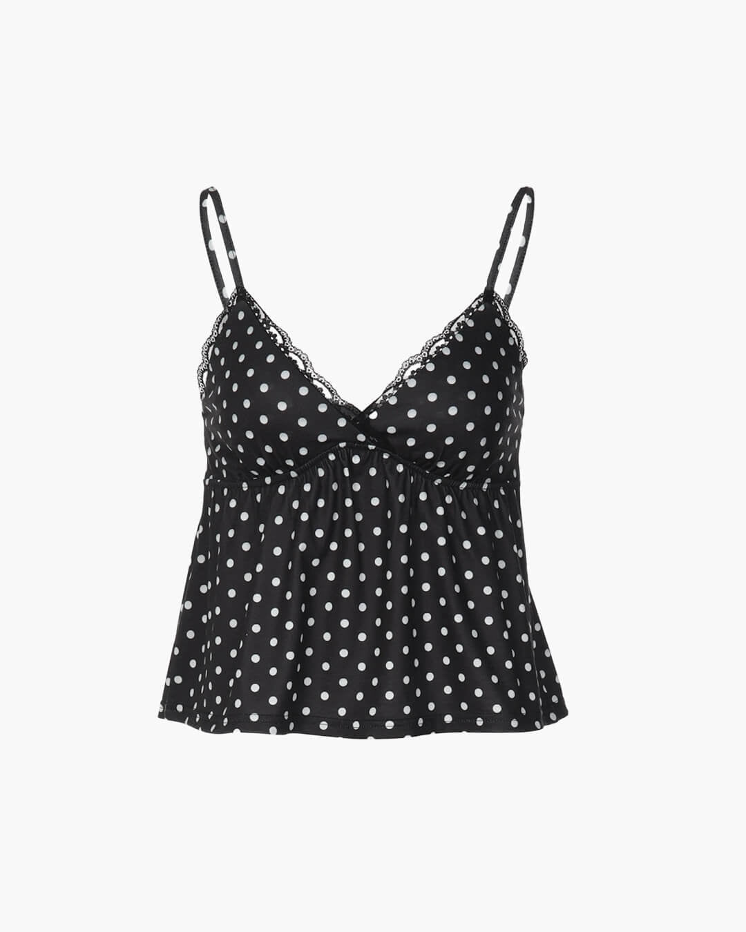 Anne – Camisole mit Spitzeneinsatz, Polka-Dot und Spaghettiträgern