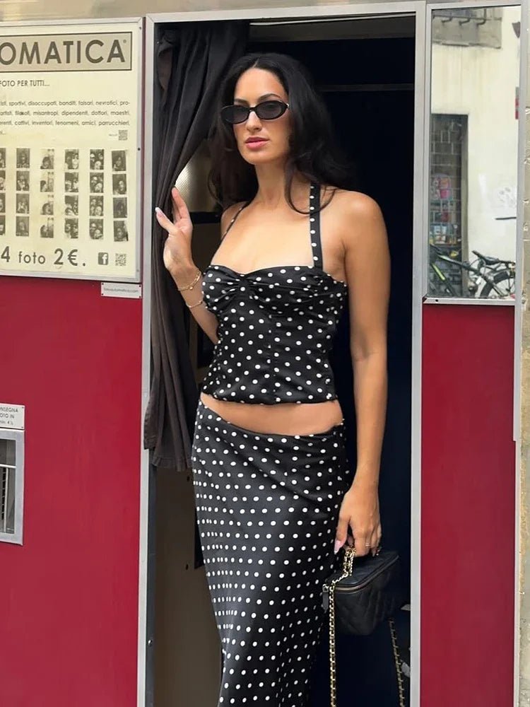 OLANE Polka Dot Off-Shoulder Two-Piece Set BlackSWomen's Sets