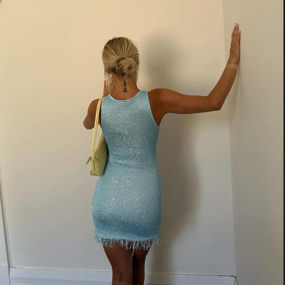 OLANE Rachel Tassel Bodycon Mini Dress BlueSWomen's Dresses