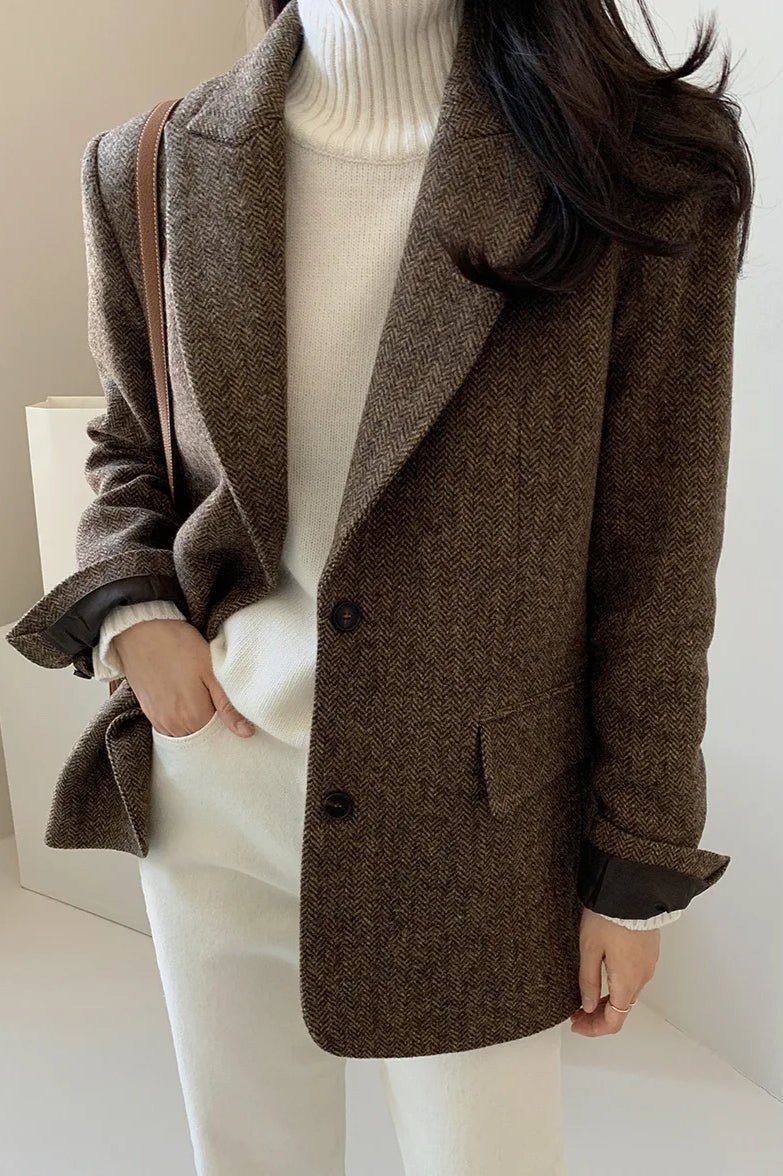 OLANE Relaxed-Fit Lapel Blazer BrownMWomen's Coats & Jackets