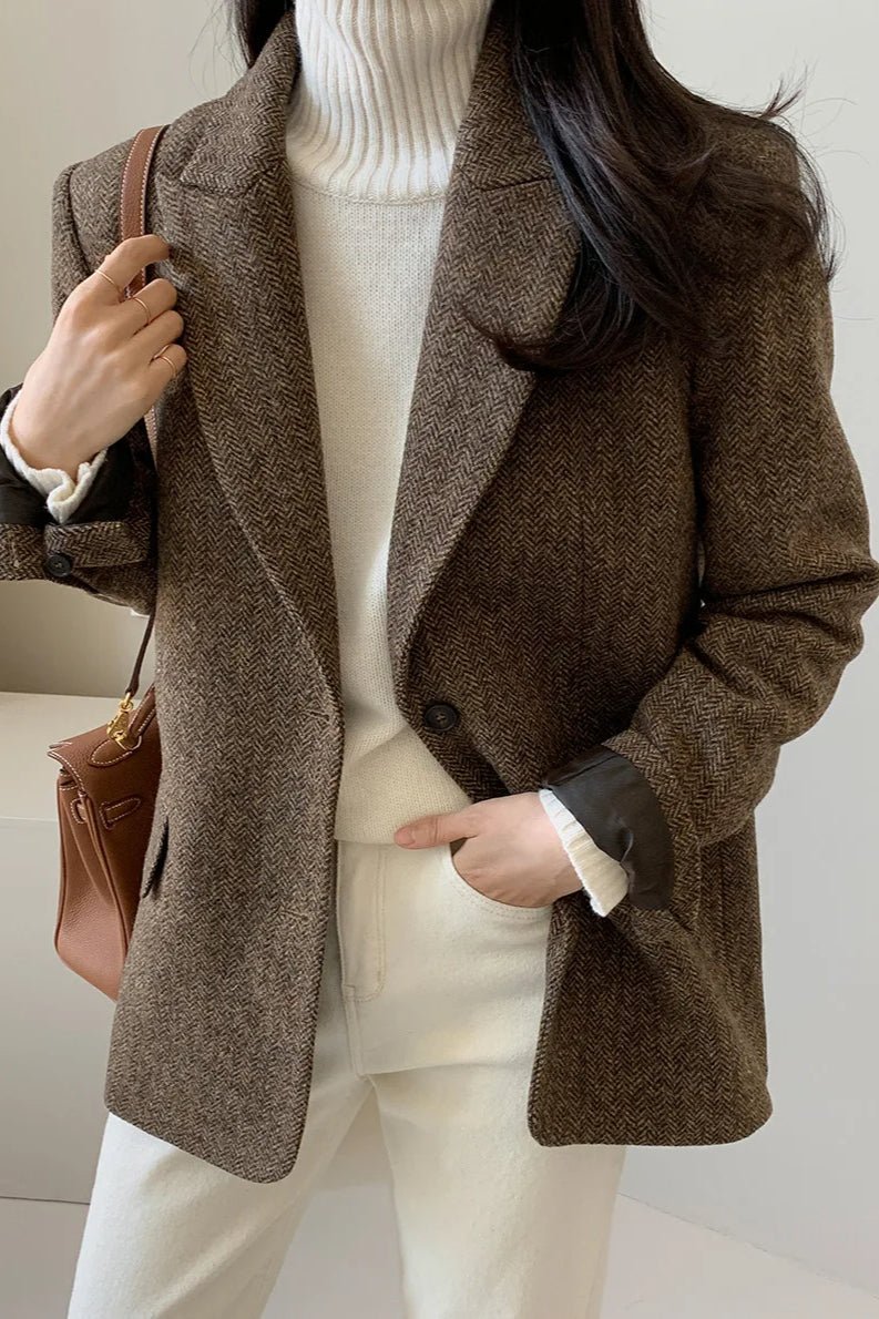 OLANE Relaxed-Fit Lapel Blazer BrownSWomen's Coats & Jackets