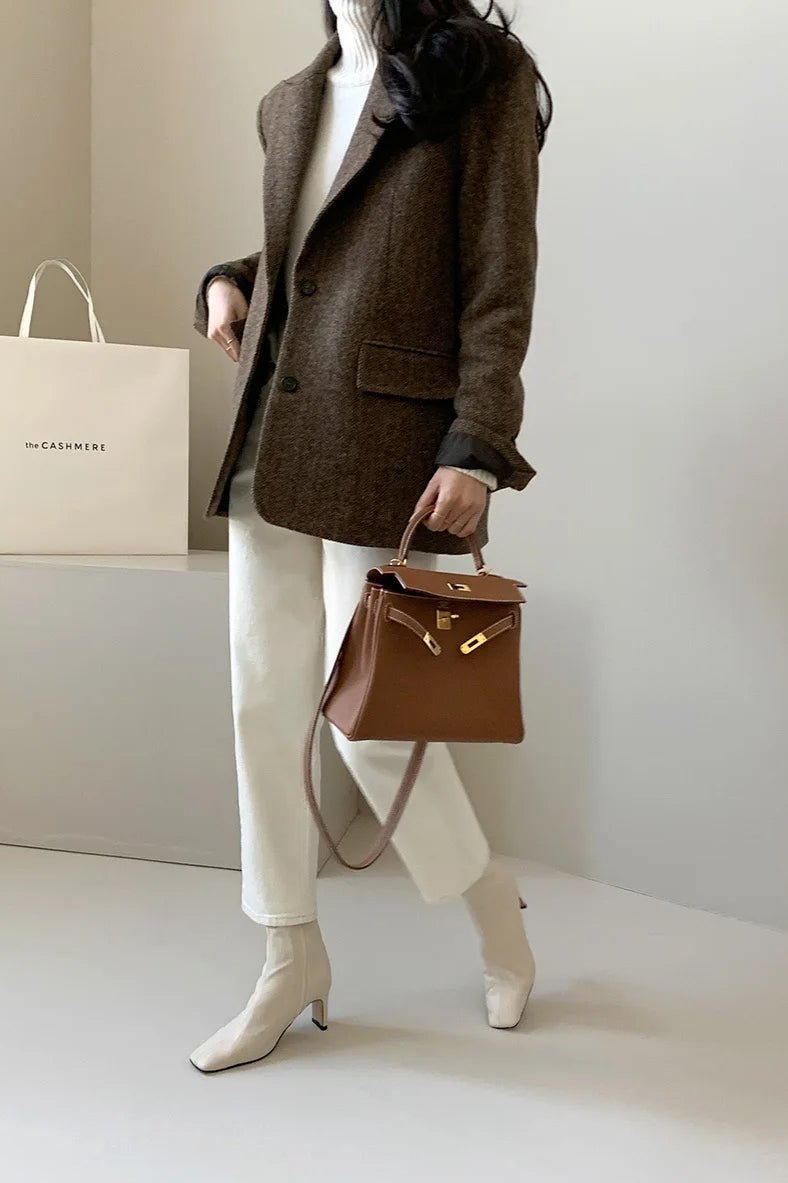 OLANE Relaxed-Fit Lapel Blazer BrownSWomen's Coats & Jackets