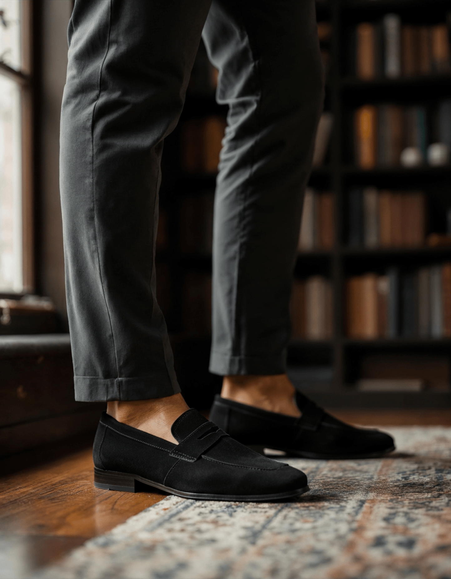 OLANE Retro Suede Penny Loafers Black41Men's Shoes