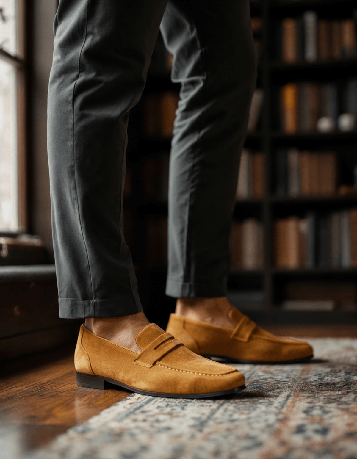 OLANE Retro Suede Penny Loafers Caramel38Men's Shoes
