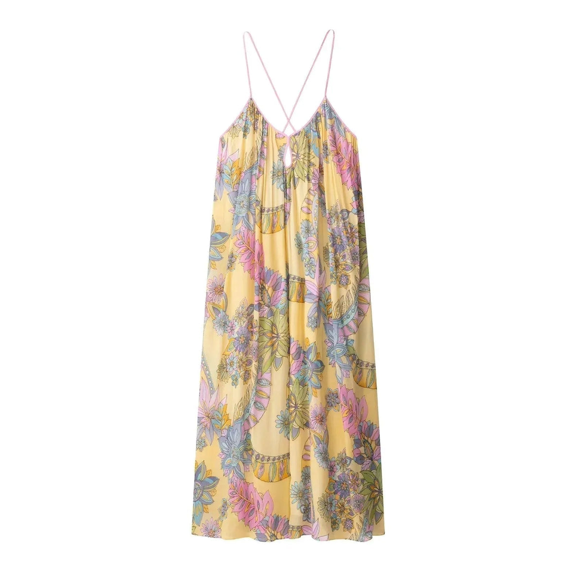 OLANE Romantic Floral Chiffon Cami Dress YellowMWomen’s Dresses