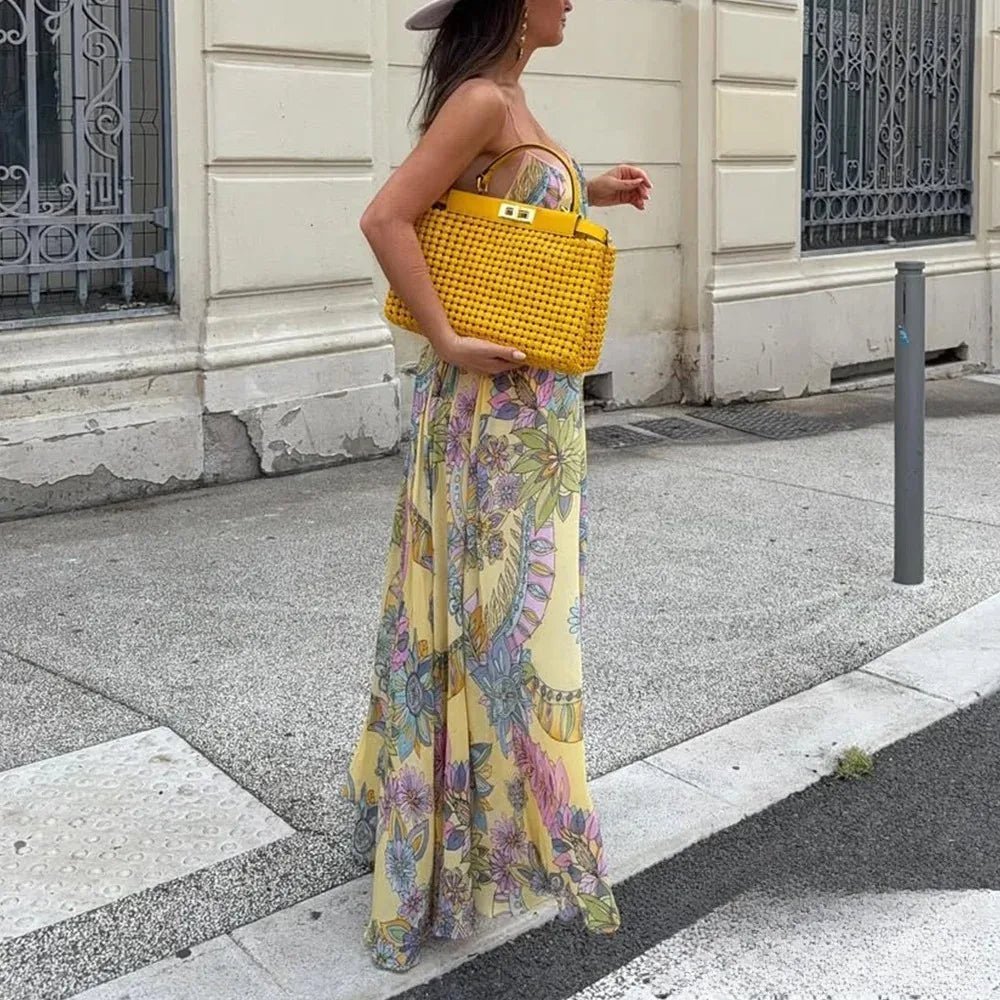 OLANE Romantic Floral Chiffon Cami Dress YellowSWomen’s Dresses