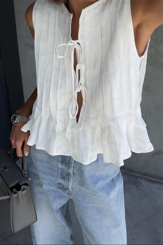 OLANE Ruffle Hem Tie - Front Blouse WhiteXSWomen’s Tops