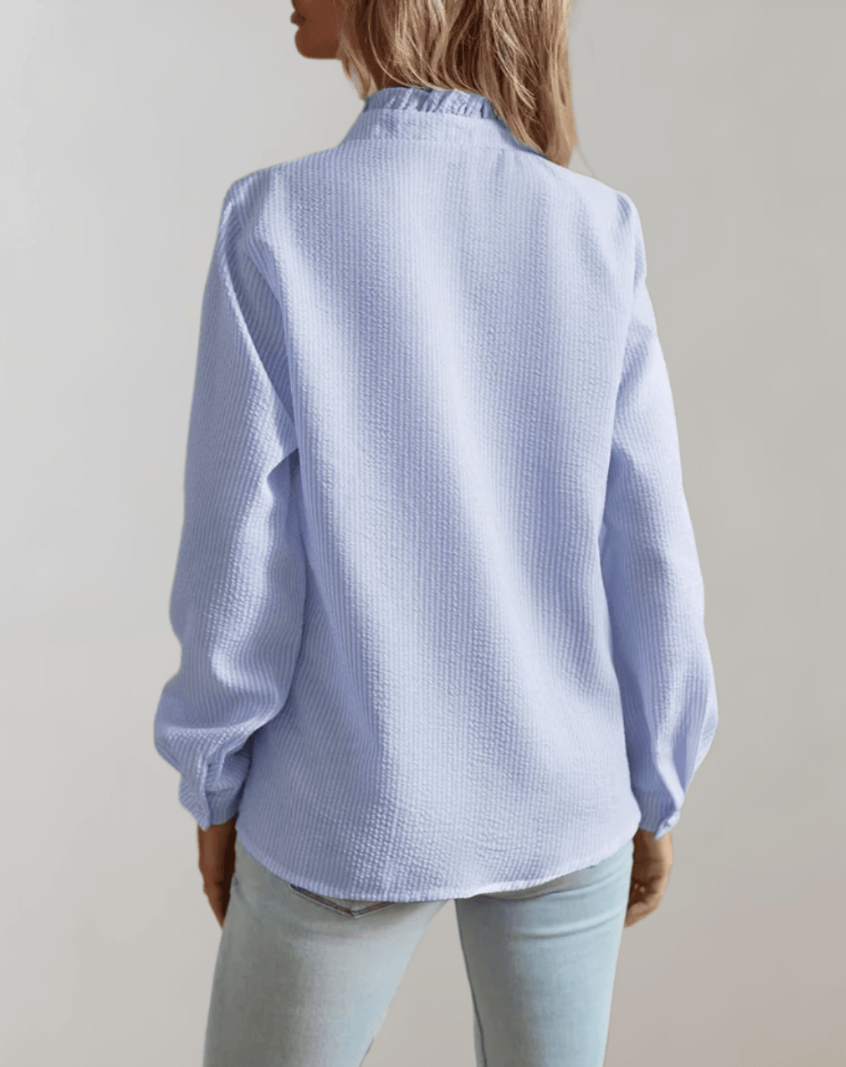 OLANE Ruffled Stand - Up Collar Loose - Fitting Blouse BlueLWomen's Tops