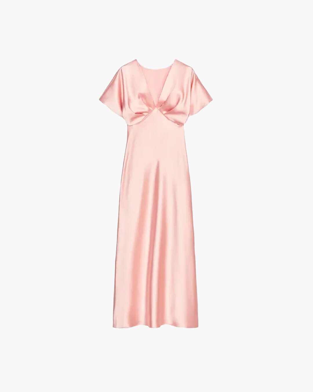 OLANE Short Sleeves V - Neck Satin Midi Dress PinkXSWomen's Dresses