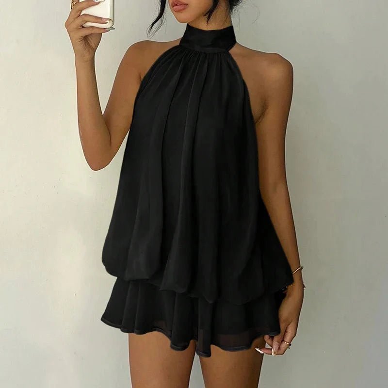 OLANE Sleeveless Halter Backless Mini Dress BlackSWomen's Dresses