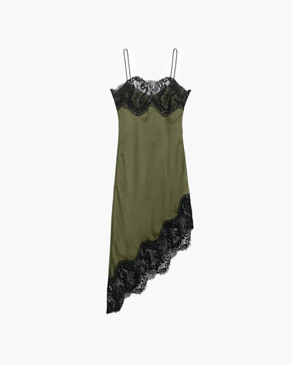 OLANE Sleeveless Lace Satin Sling Dress OliveXSWomen's Dresses