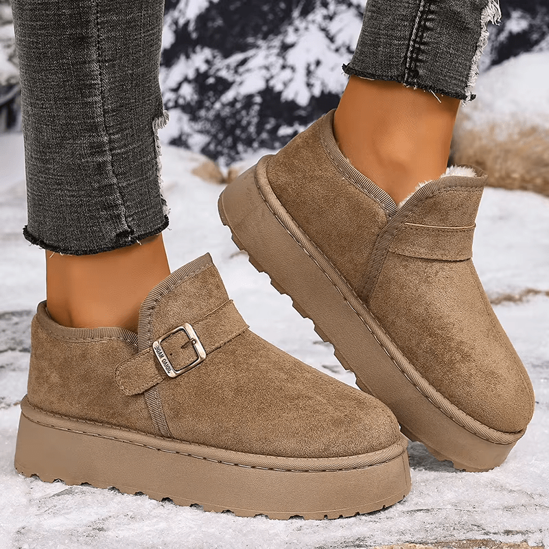 Slip-On Kunstwildleder-Plateau Knöchelstiefel