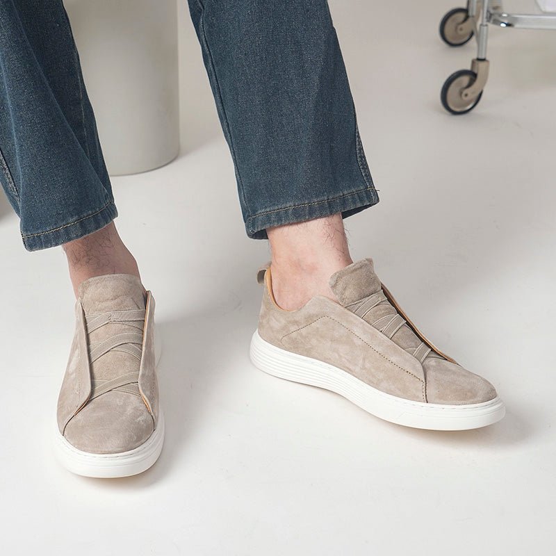 OLANE Slip - On Triple Stitch Suede Sneakers Beige37Men's Shoes