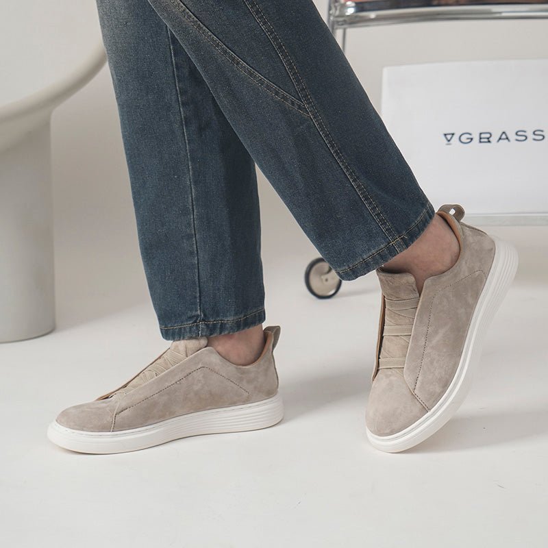OLANE Slip - On Triple Stitch Suede Sneakers Beige44Men's Shoes