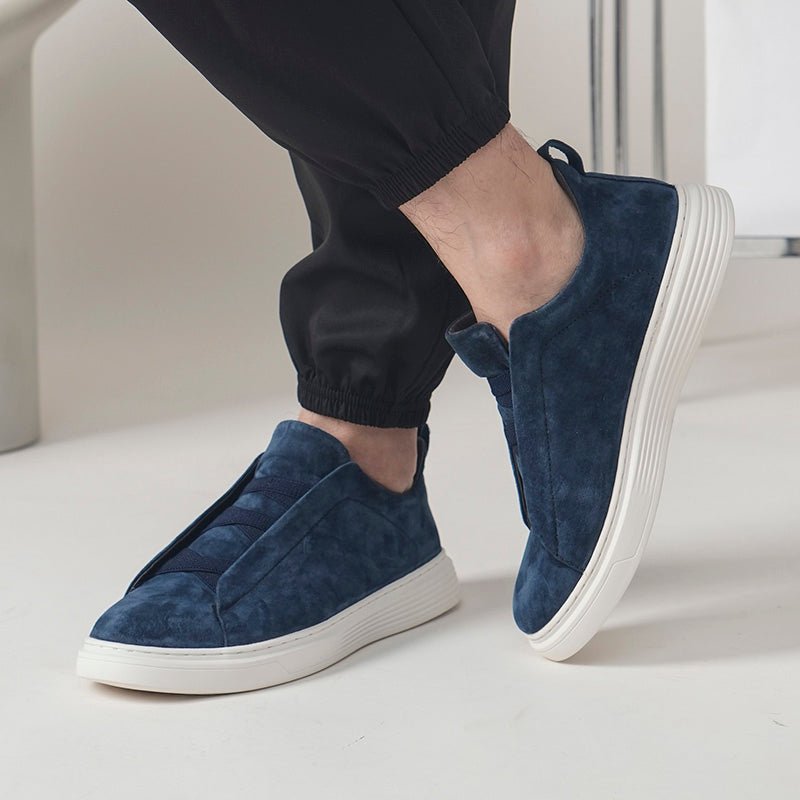 OLANE Slip - On Triple Stitch Suede Sneakers Blue37Men's Shoes