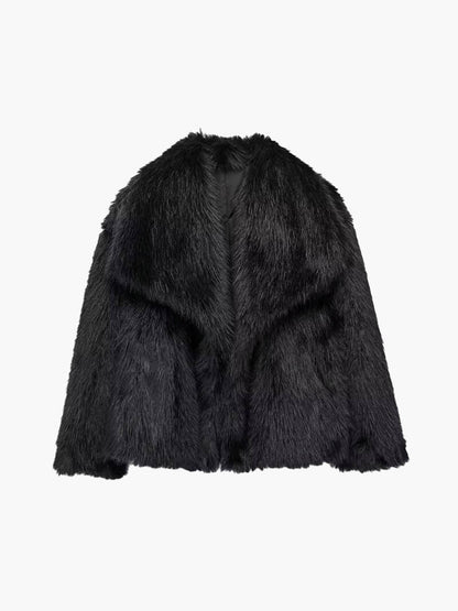 OLANE Soft Open-Front Faux Fur Coat BlackSCoat