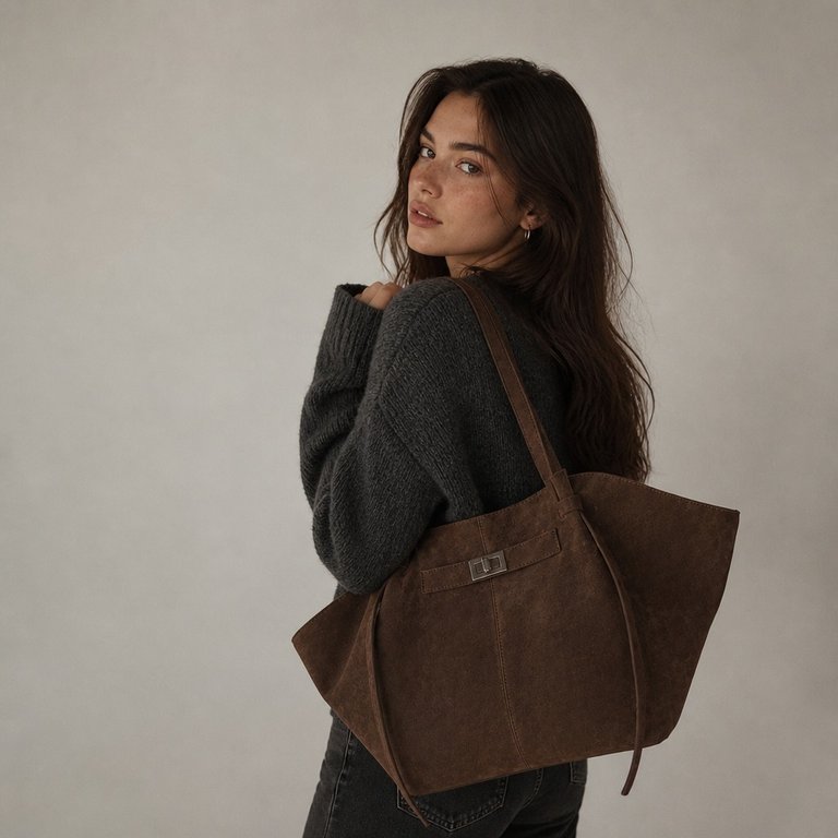 Geräumige Tote Bag aus Wildlederimitat in Fledermausform