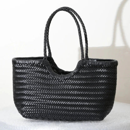 OLANE Spacious Woven Leather Tote Bag BlackSWomen's Bags