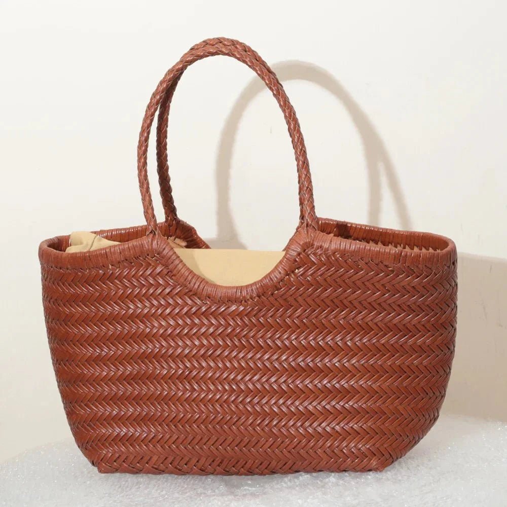 OLANE Spacious Woven Leather Tote Bag BrownSWomen's Bags