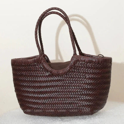 OLANE Spacious Woven Leather Tote Bag BrownSWomen's Bags