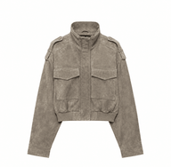 Kurze Jacke aus Wildlederimitat mit Stehkragen