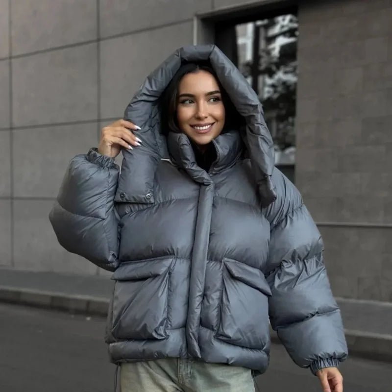 Stehkragen Kapuzen-Pufferjacke