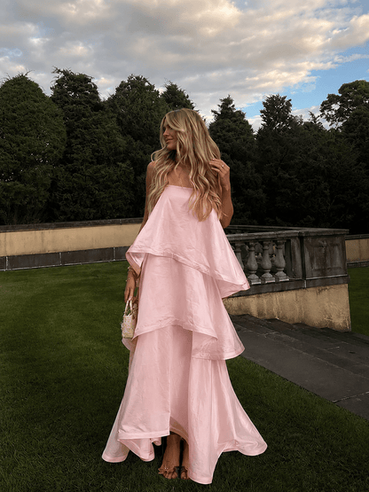 OLANE Strapless Layered Ruffle Maxi Dress PinkSWomen's Dresses