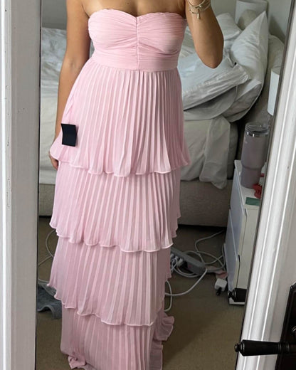 OLANE Strapless Pleated Tiered Maxi Dress SWomen's Dresses