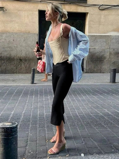 OLANE Stretchable Black Capri Pants MWomen's Bottoms