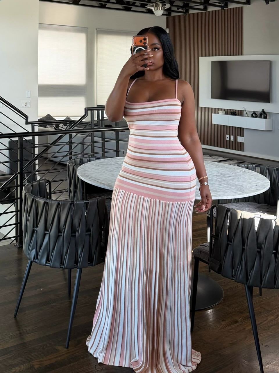 Gestreiftes Strick-Cami-Maxikleid