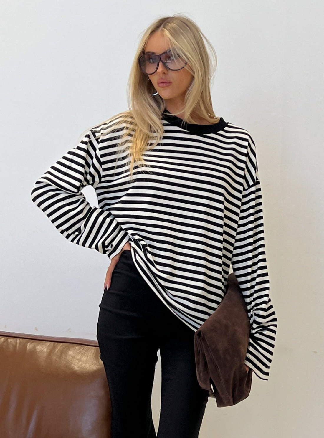 Gestreifter Oversize Strickpullover
