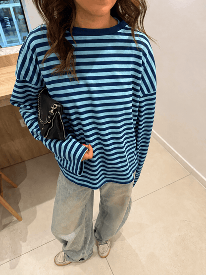 OLANE Striped Oversized Knit Sweater BlueXSWomen's Sweaters & Cardigans