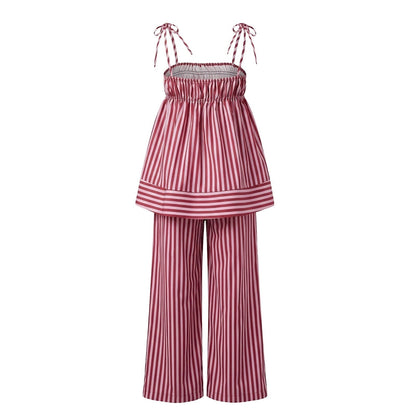 OLANE Striped Ruffle Sleepwear Set LWomen's Sets