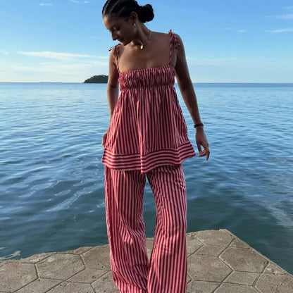 OLANE Striped Ruffle Sleepwear Set MWomen's Sets