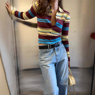Gestreifte Strickjacke mit einreihiger Knopfleiste